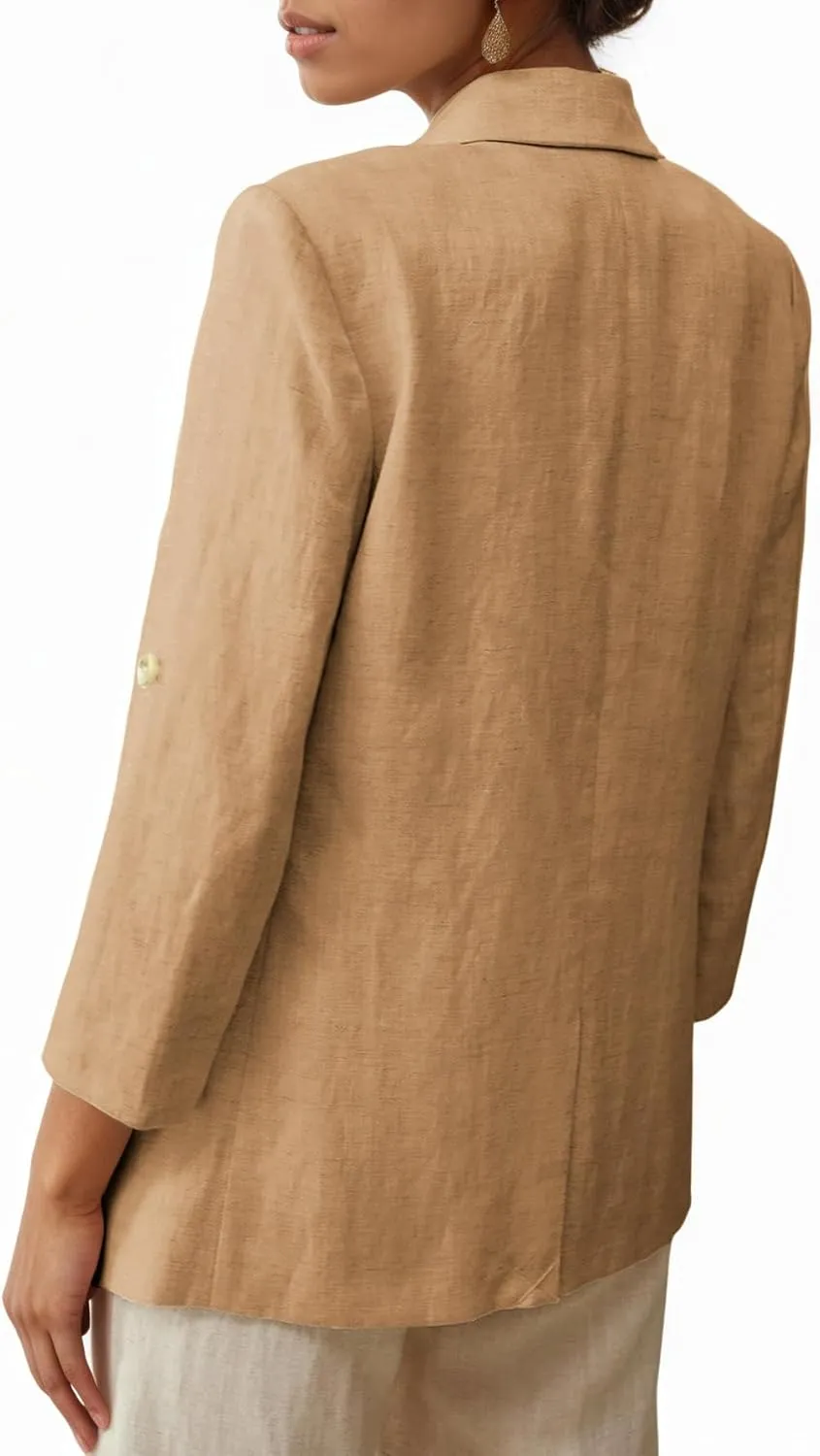 2025 Women's Summer Linen Blazer 3/4 Sleeve Long Lightweight Fully-Lined Trendy Casual Work Office Suit Jackets