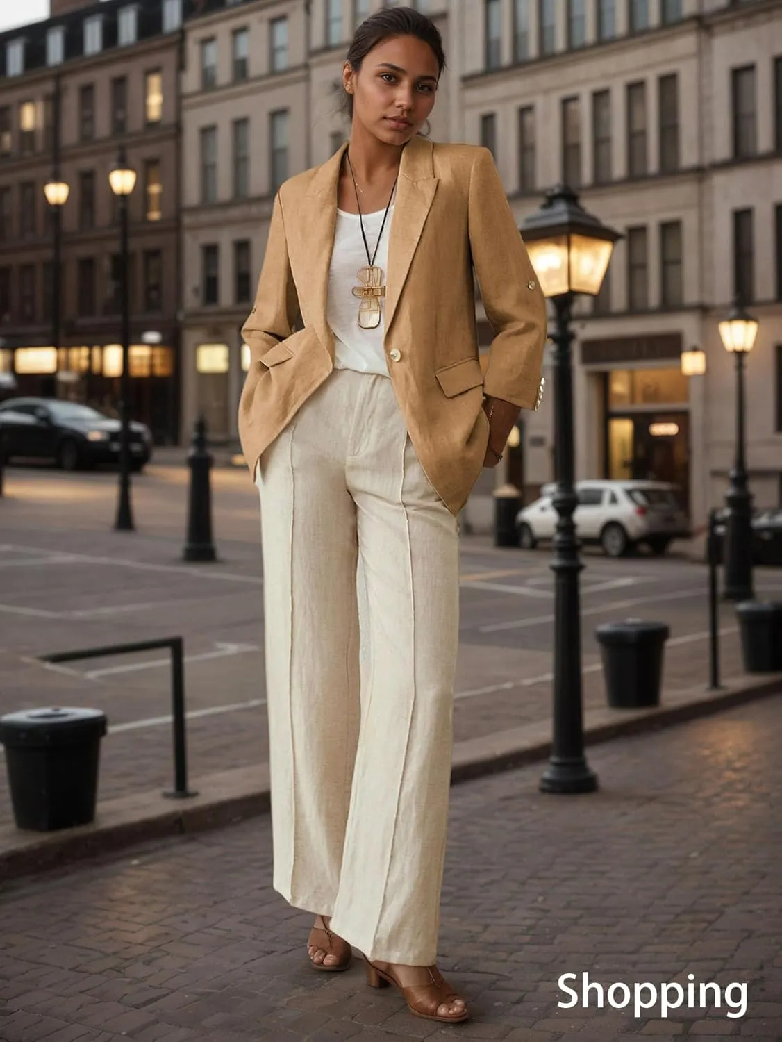 2025 Women's Summer Linen Blazer 3/4 Sleeve Long Lightweight Fully-Lined Trendy Casual Work Office Suit Jackets