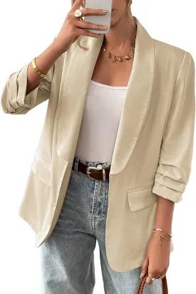 2025 Women's Summer Linen Blazer 3/4 Sleeve Long Lightweight Fully-Lined Trendy Casual Work Suit Jackets Pockets