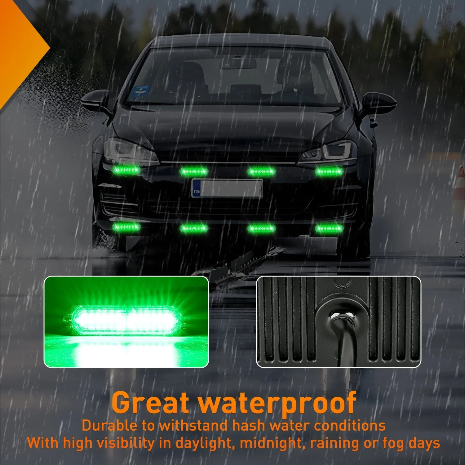 8PCS 12LED Green Emergency Strobe Lights