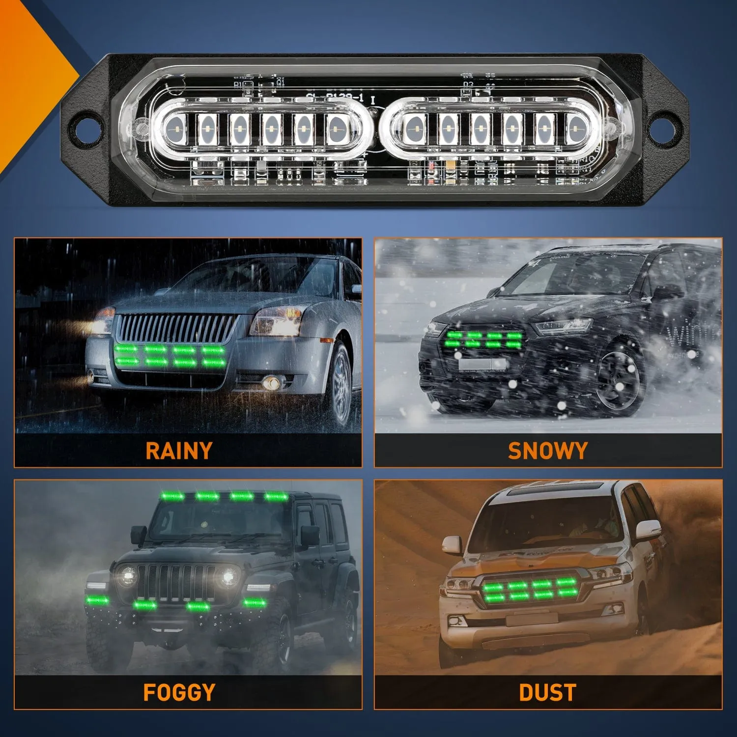 8PCS 12LED Green Emergency Strobe Lights