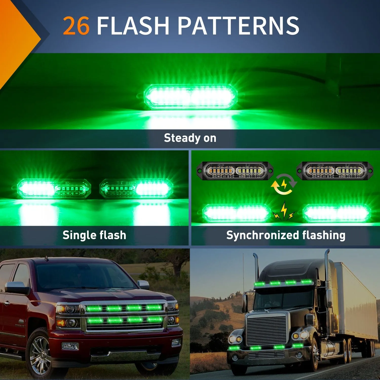 8PCS 12LED Green Emergency Strobe Lights