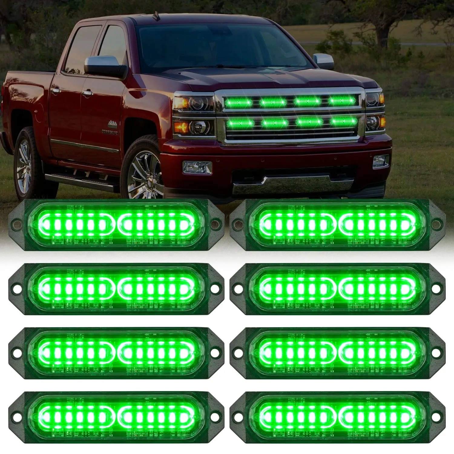 8PCS 12LED Green Emergency Strobe Lights