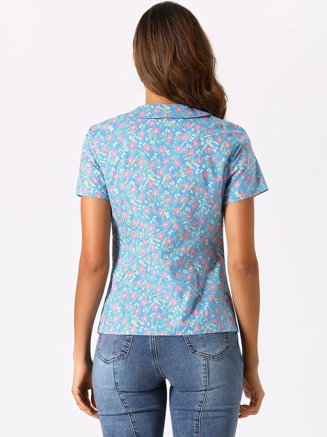 Allegra K Women's Peter Pan Collar Shirts Button Front Vintage Floral Blouse Top