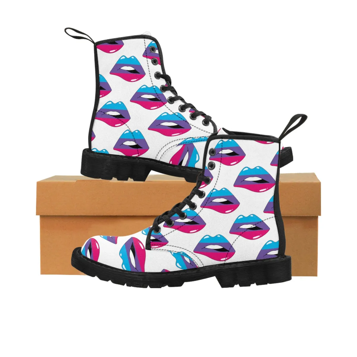 Androgyne Flag Kisses LGBTQ White Canvas Boots Unisex Size