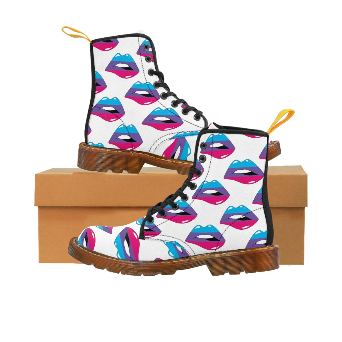 Androgyne Flag Kisses LGBTQ White Canvas Boots Unisex Size