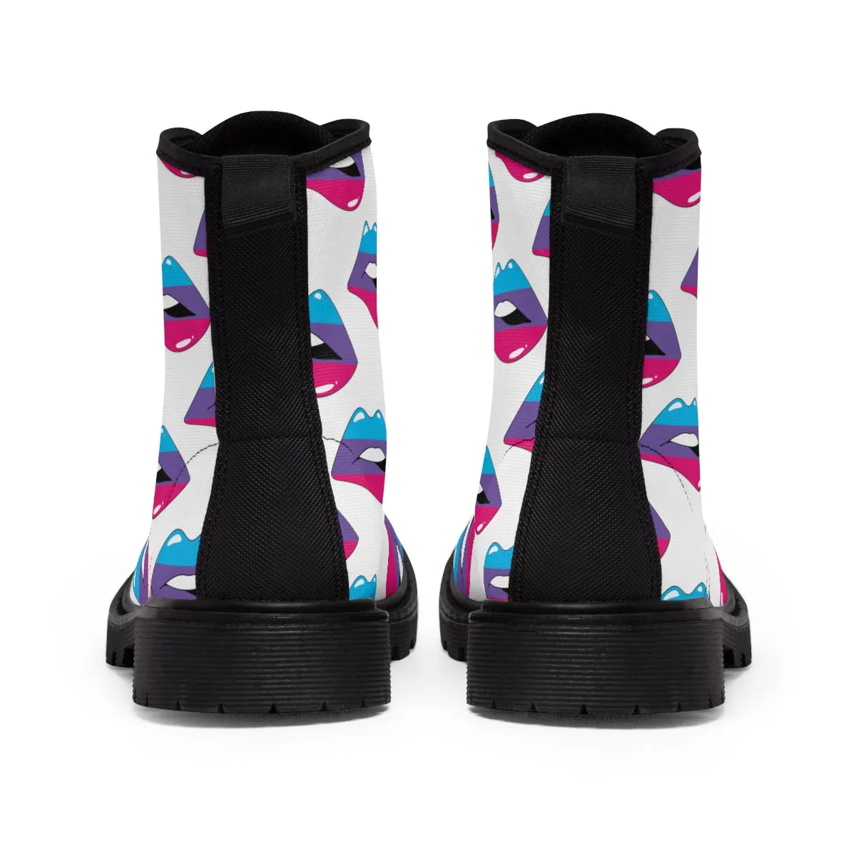 Androgyne Flag Kisses LGBTQ White Canvas Boots Unisex Size