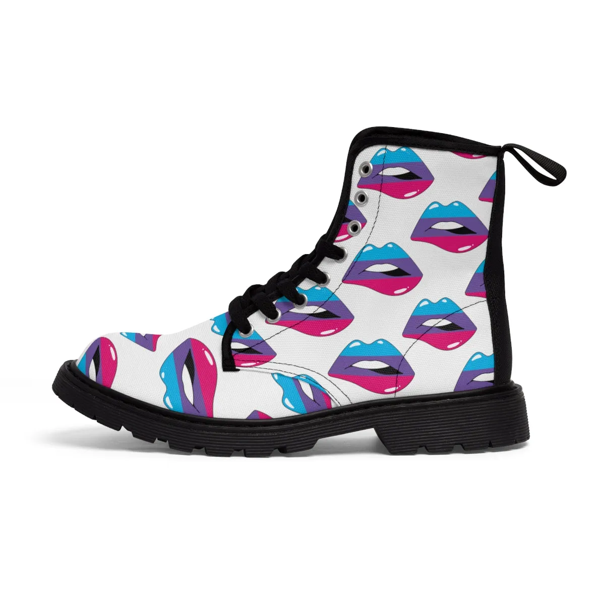 Androgyne Flag Kisses LGBTQ White Canvas Boots Unisex Size