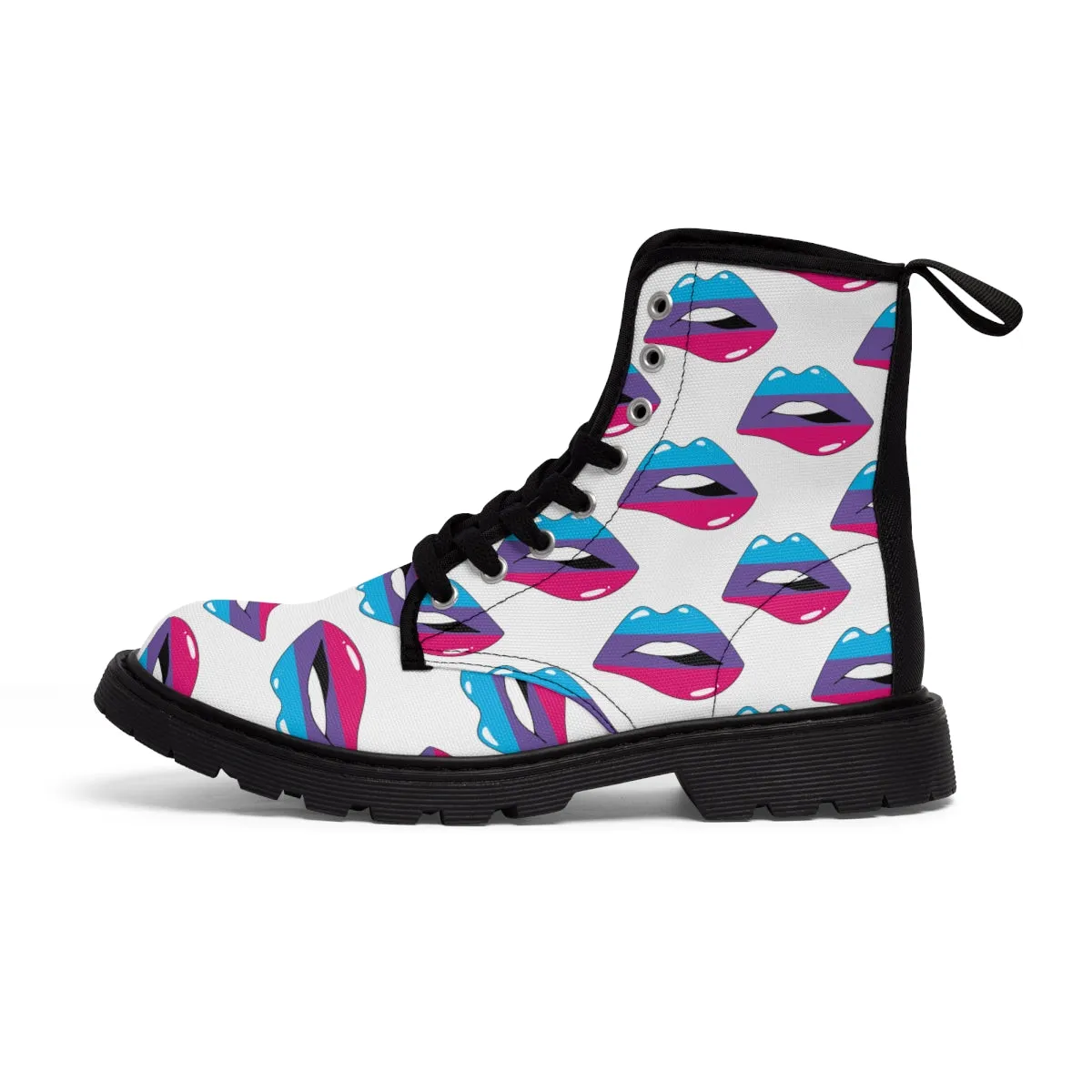 Androgyne Flag Kisses LGBTQ White Canvas Boots Unisex Size