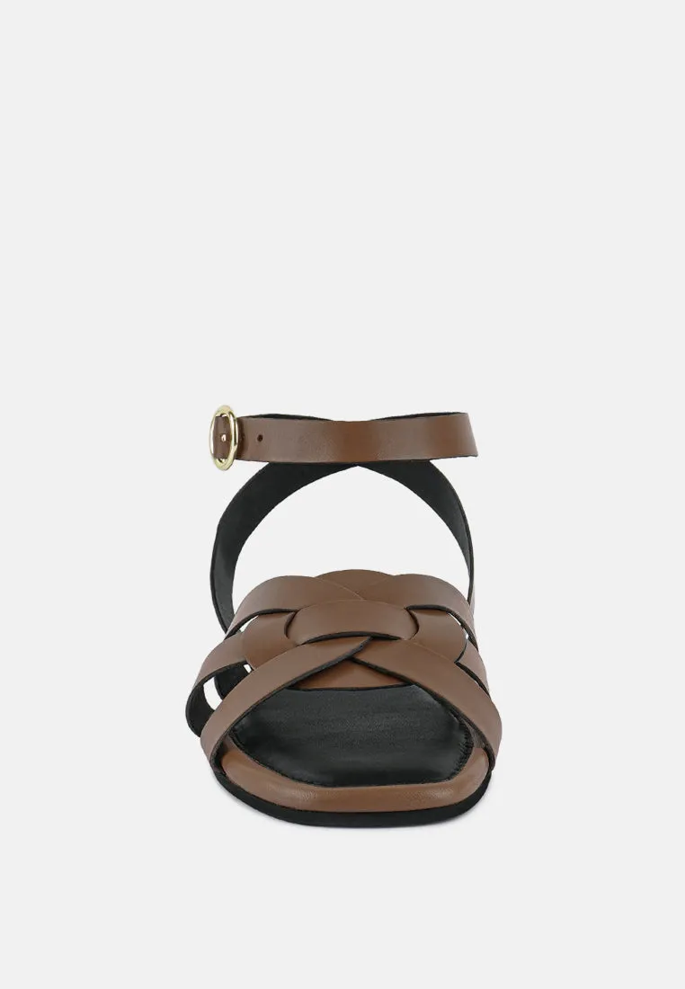 ASHTON Tan Flat Ankle Strap Sandals