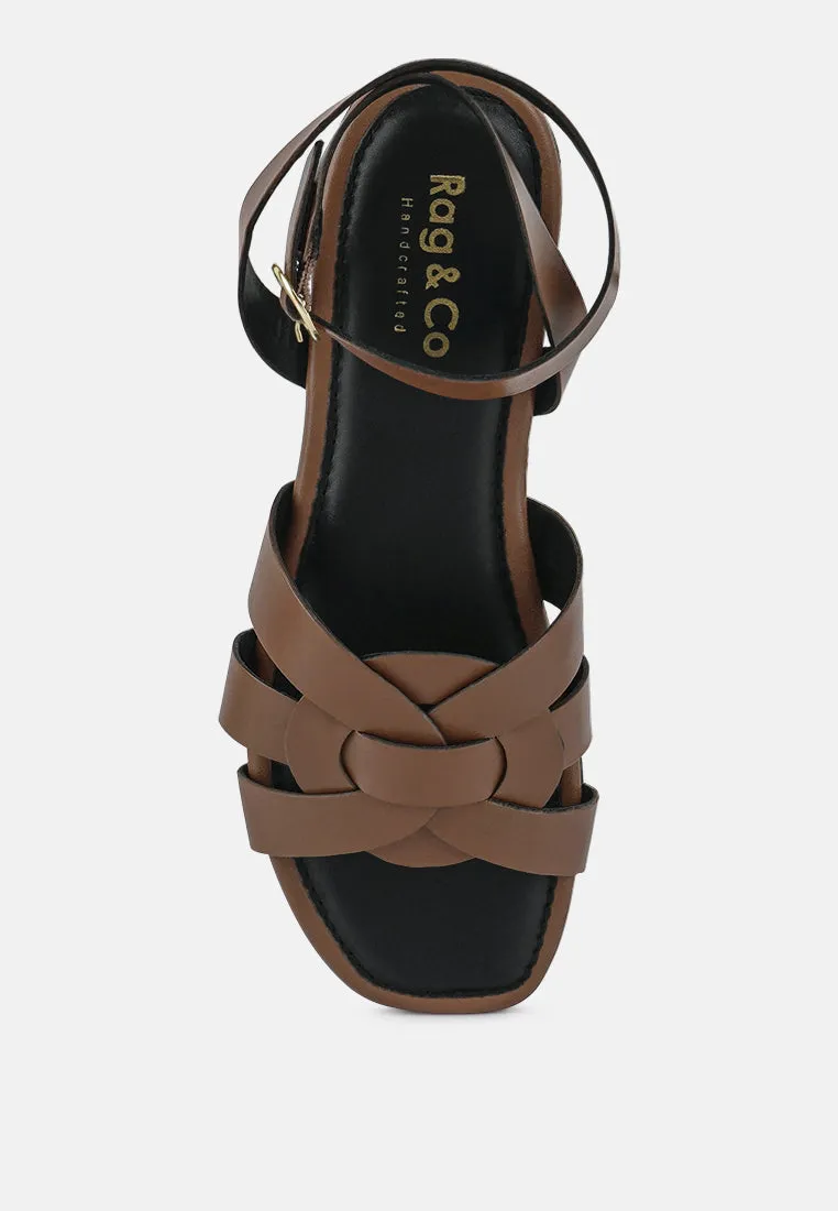 ASHTON Tan Flat Ankle Strap Sandals