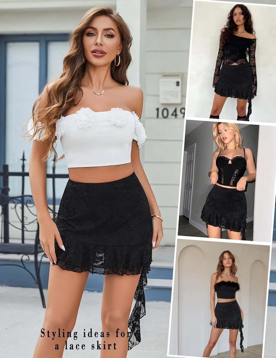 Avidlove Lace Skirts for Women Sexy Flowy Asymmetrical Low Rise Ruffle Mini Skirt