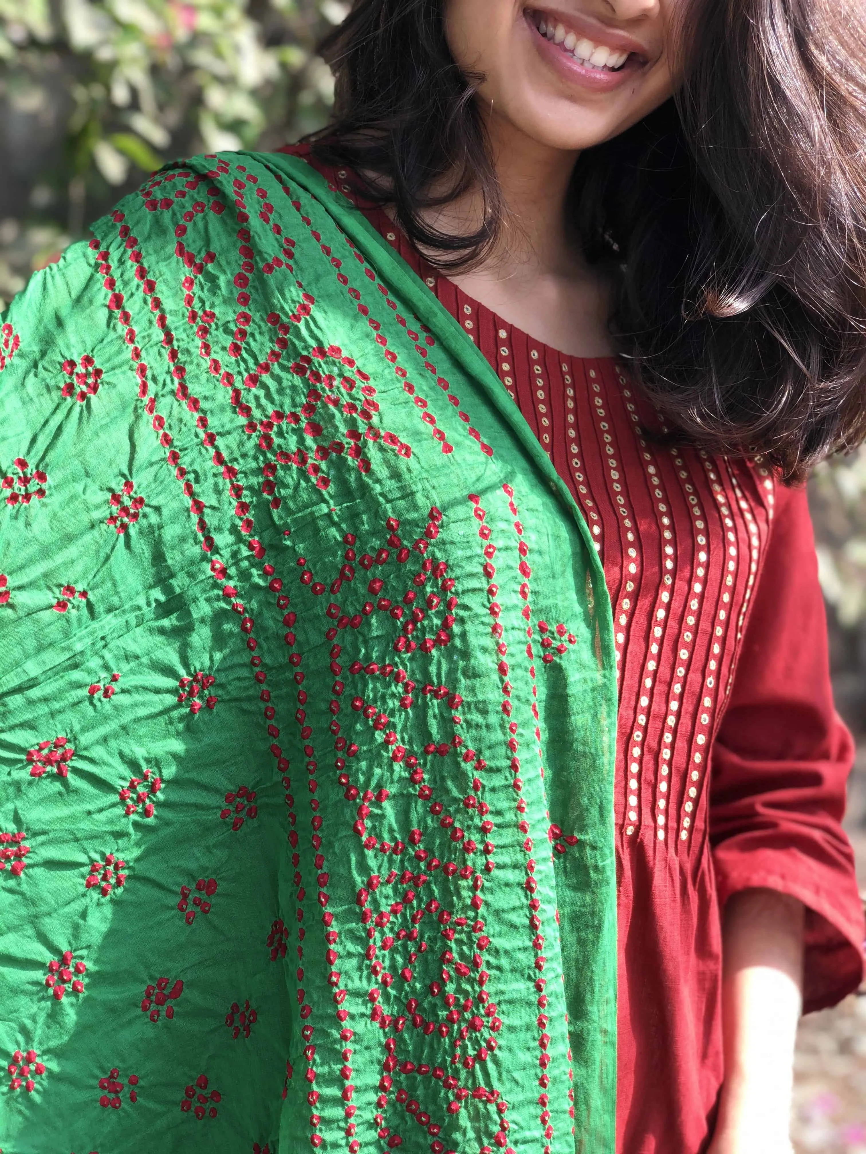 Bandhej Light Green Cotton Dupatta