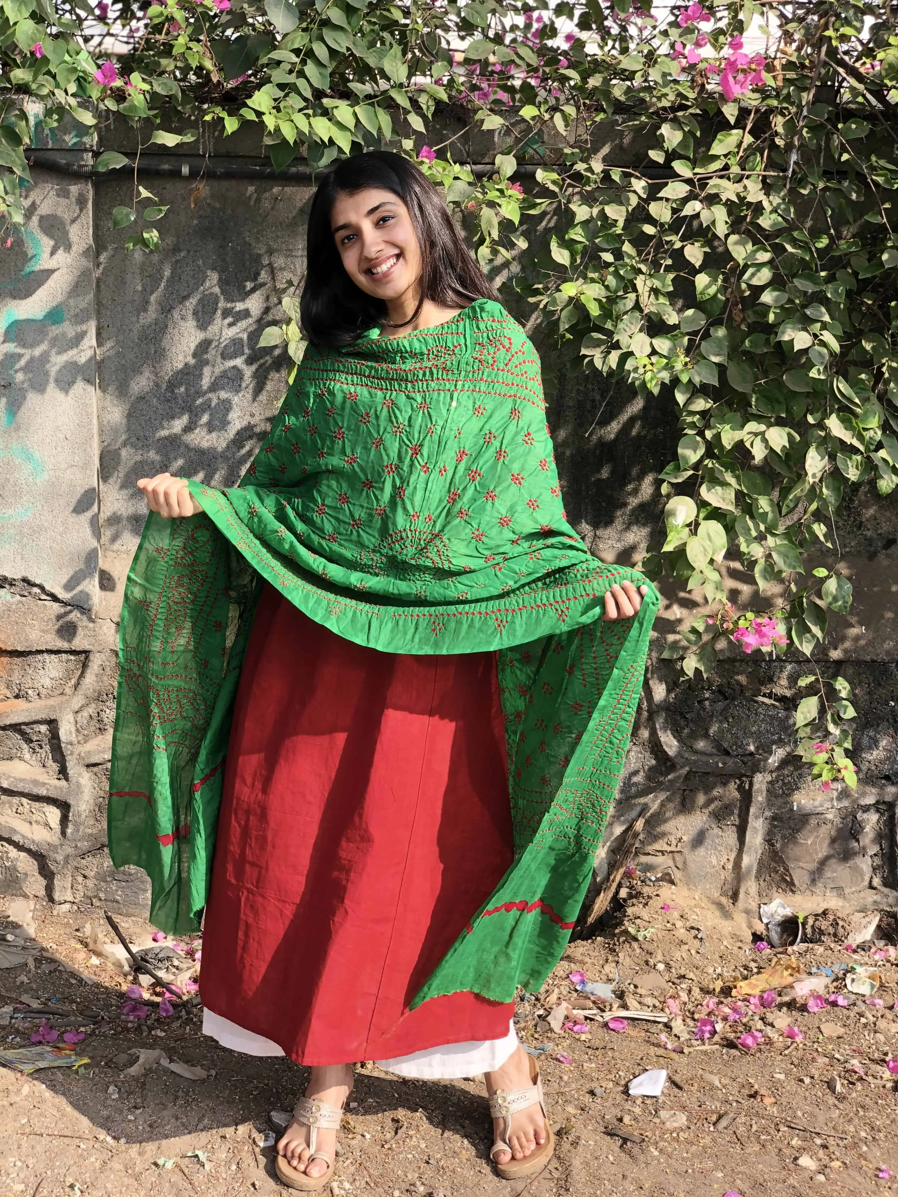 Bandhej Light Green Cotton Dupatta