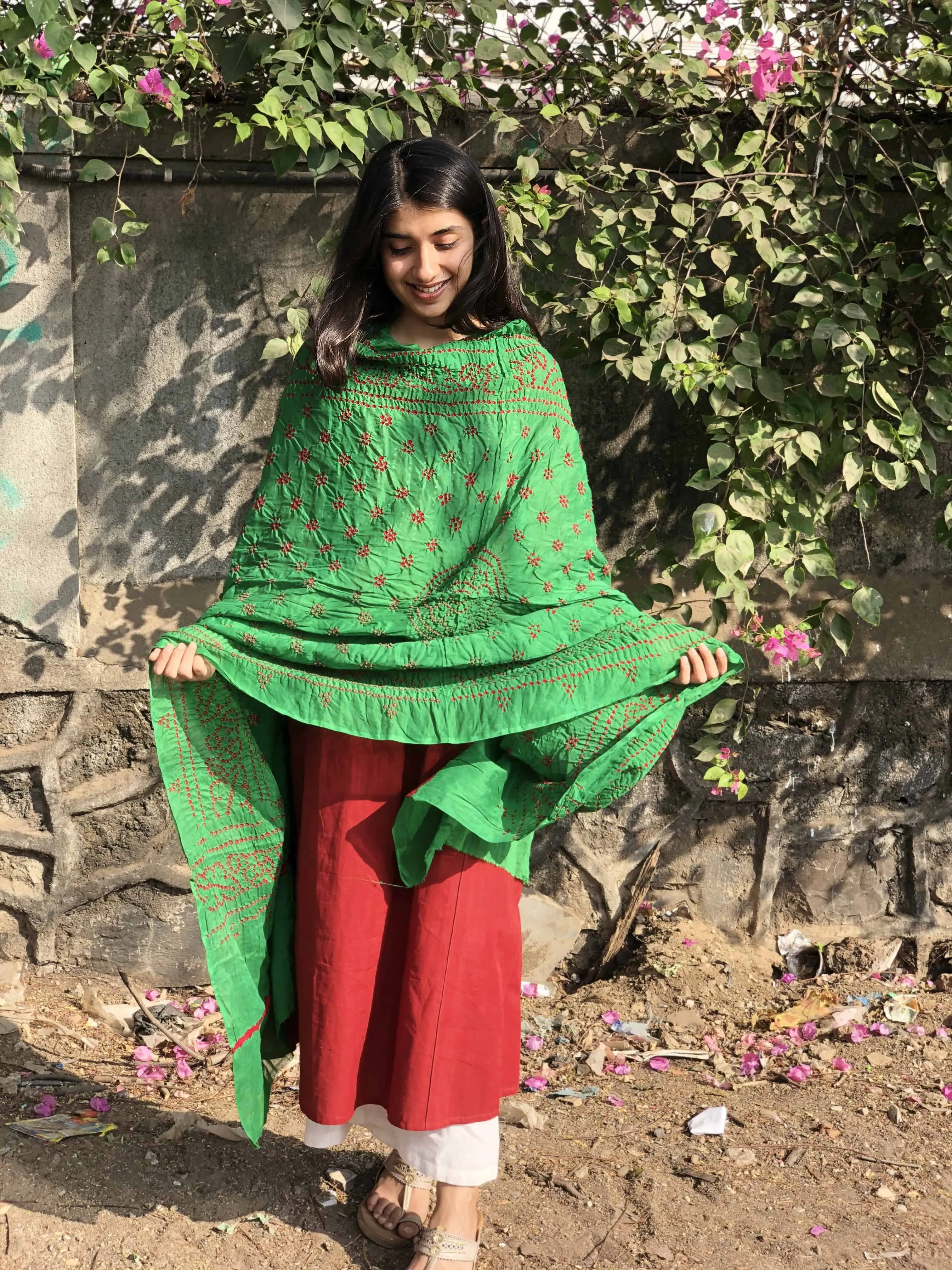 Bandhej Light Green Cotton Dupatta