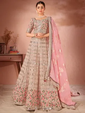 Beige Georgette Embroidered Lehenga Choli