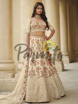 Beige Hand  Embroidered Lehenga  Choli Set