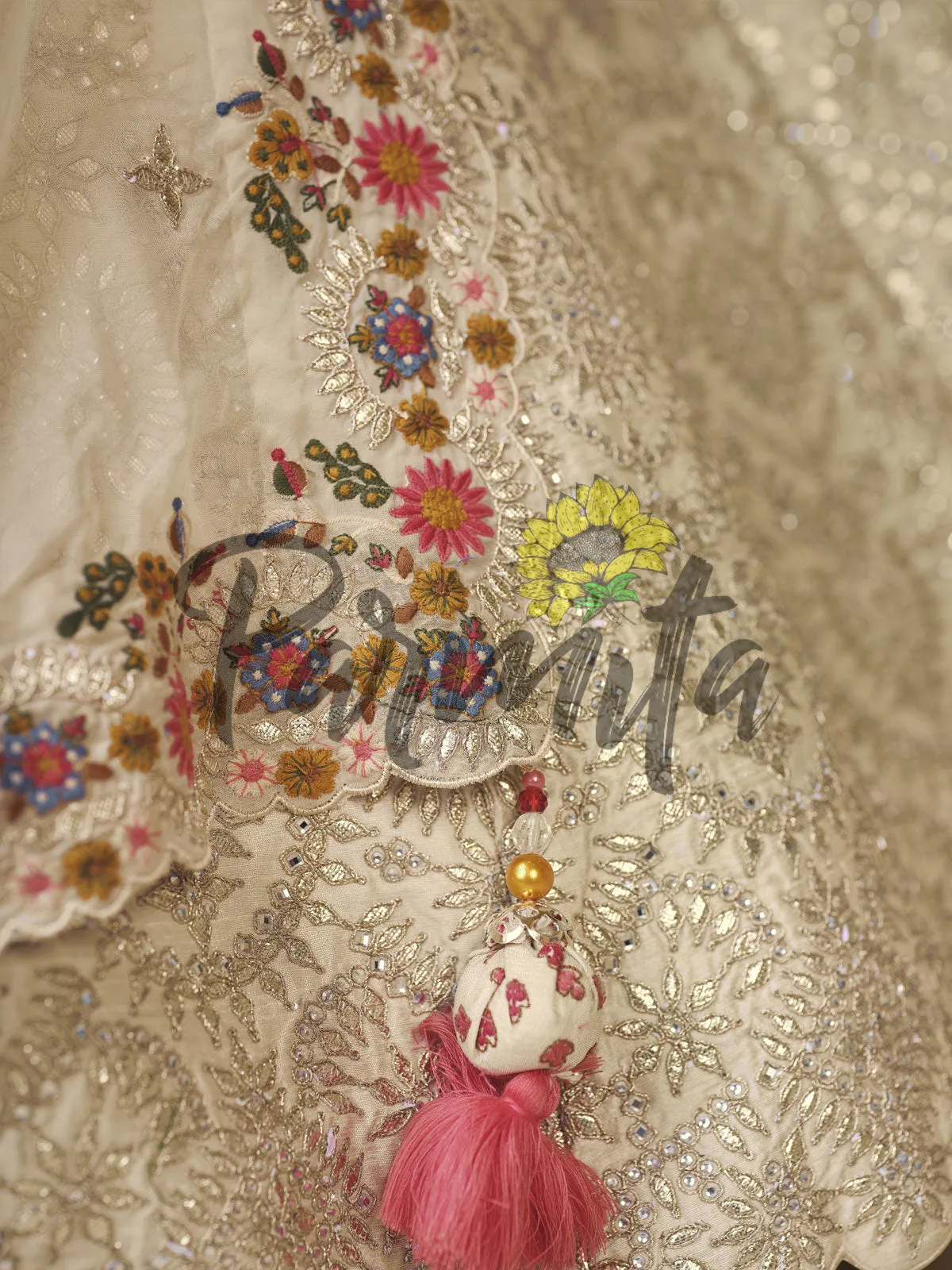 Beige Hand  Embroidered Lehenga  Choli Set