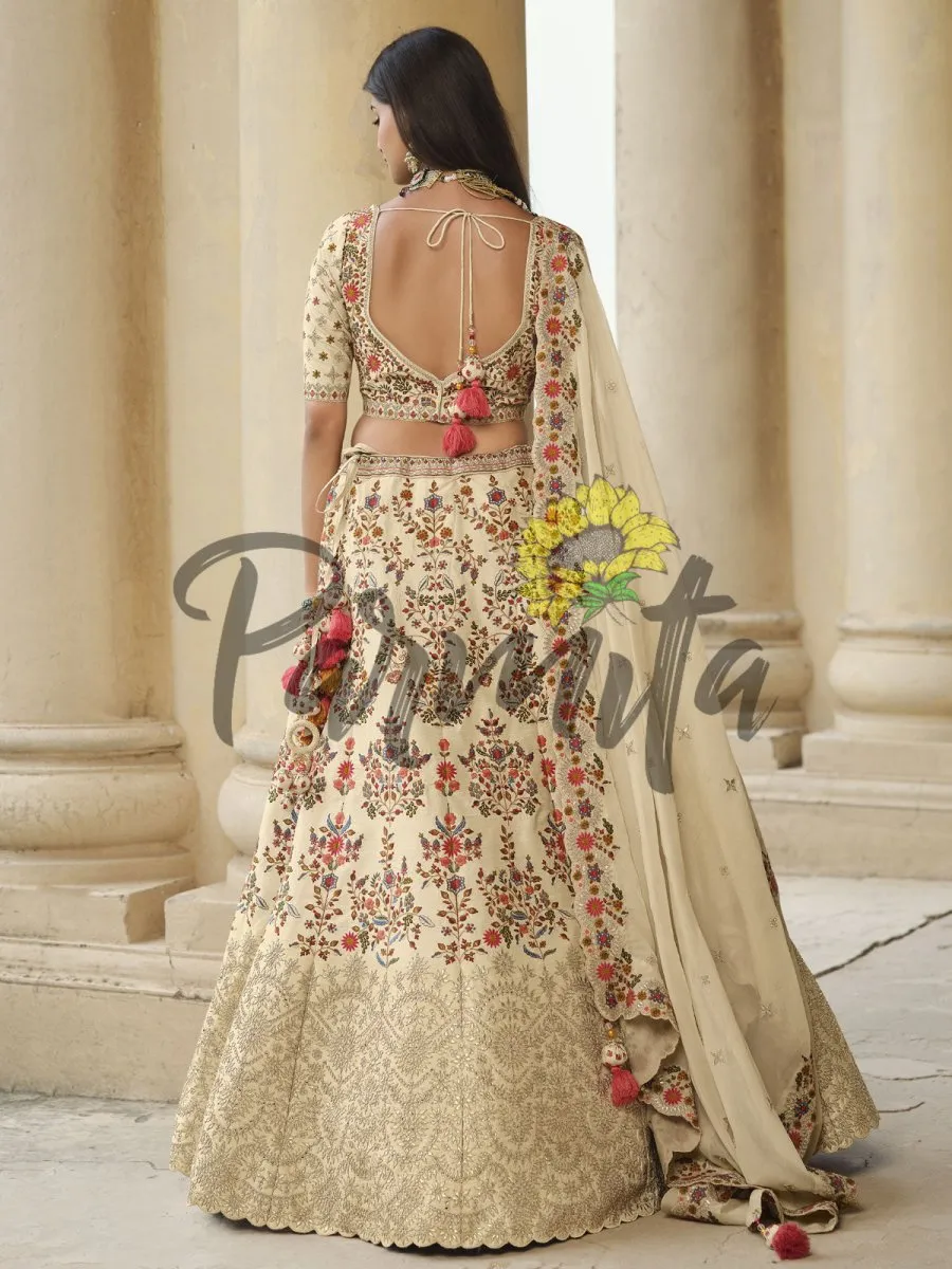 Beige Hand  Embroidered Lehenga  Choli Set