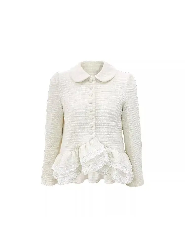 Beige Irregular Lace Hem Suit【s0000004799】