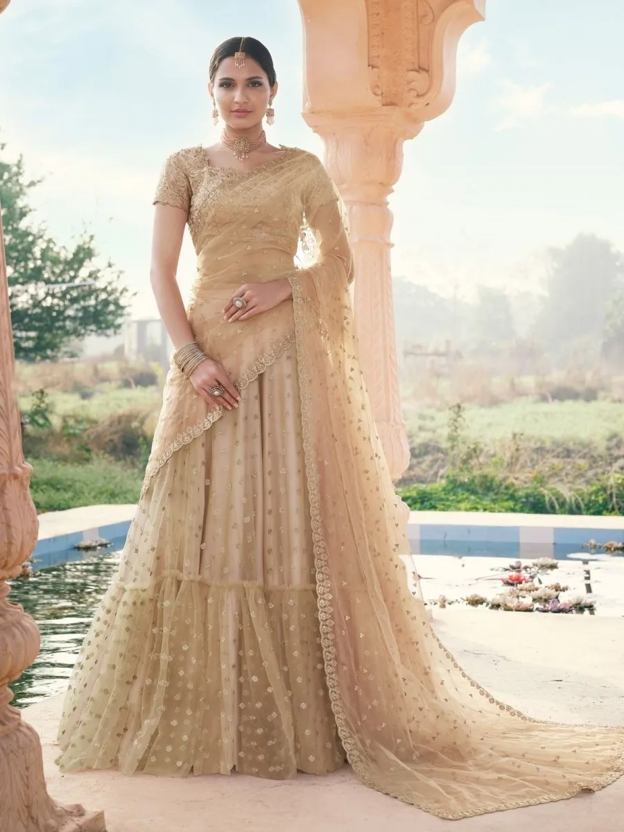 Beige Net Designer Lehenga Choli