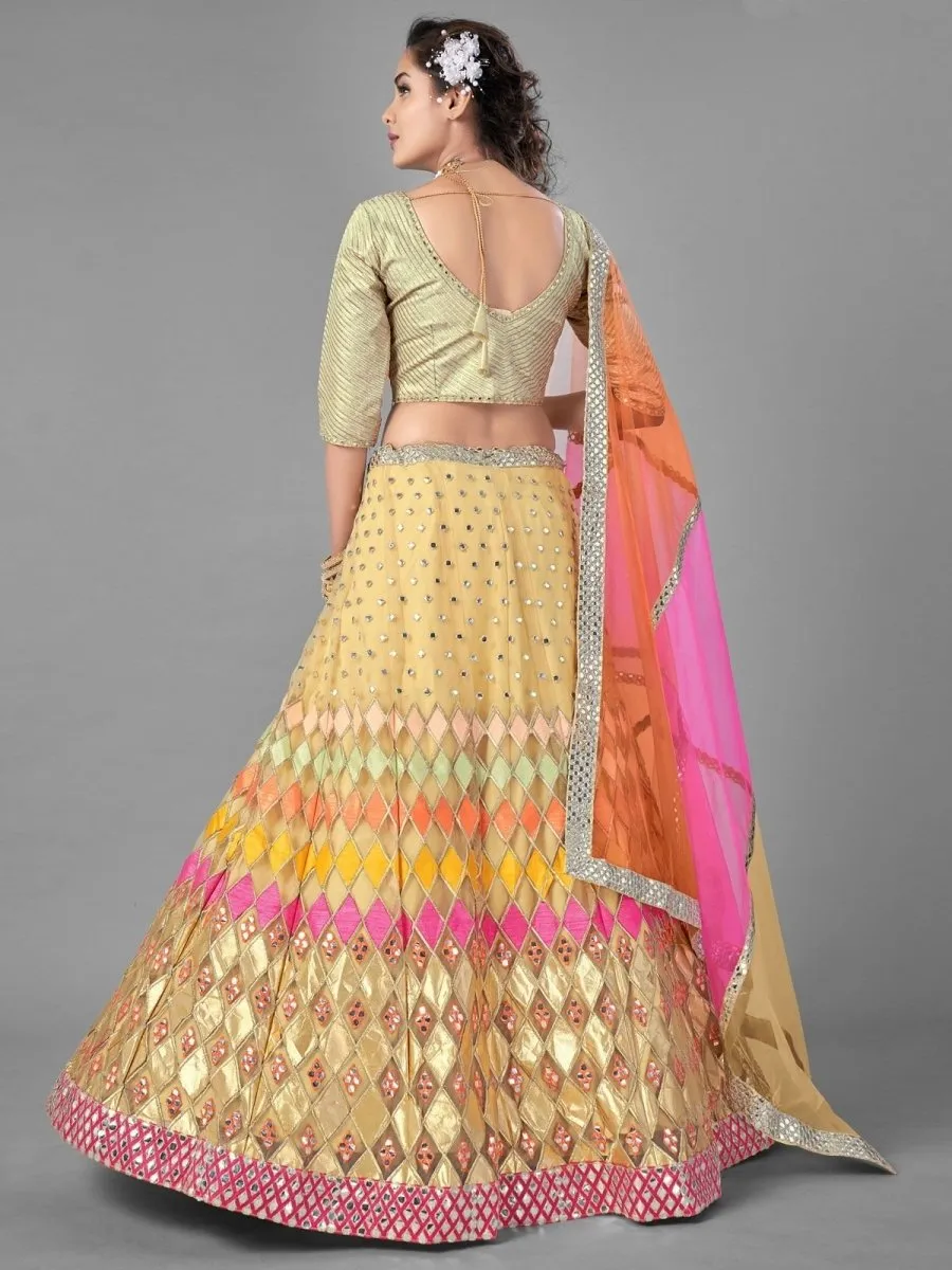 Beige Net Partywear Lehenga Choli