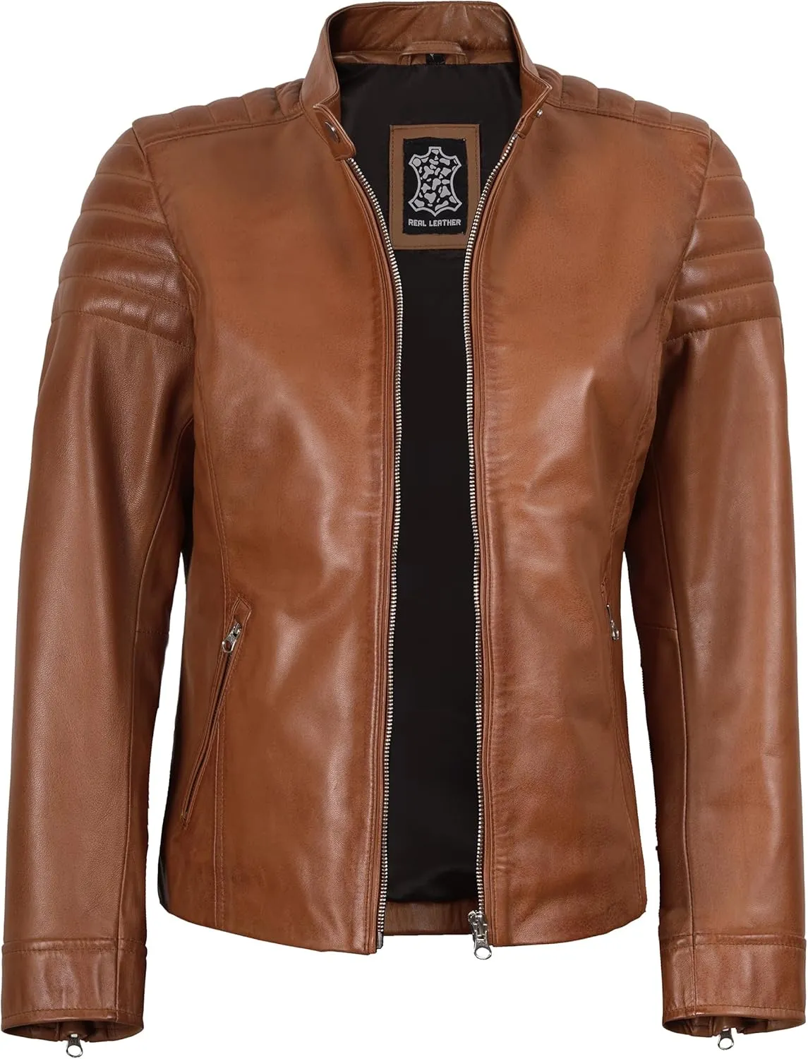 Blingsoul Cafe Racer Leather Jacket Womens - Real Lambskin Leather Jackets for Women