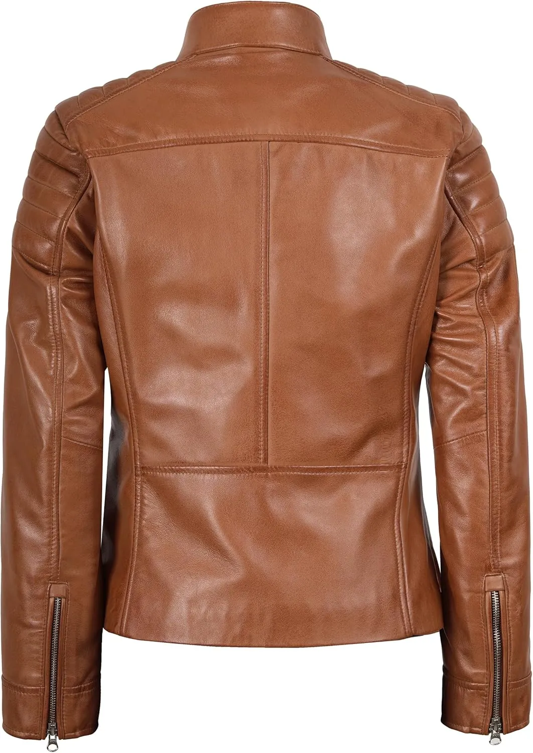 Blingsoul Cafe Racer Leather Jacket Womens - Real Lambskin Leather Jackets for Women