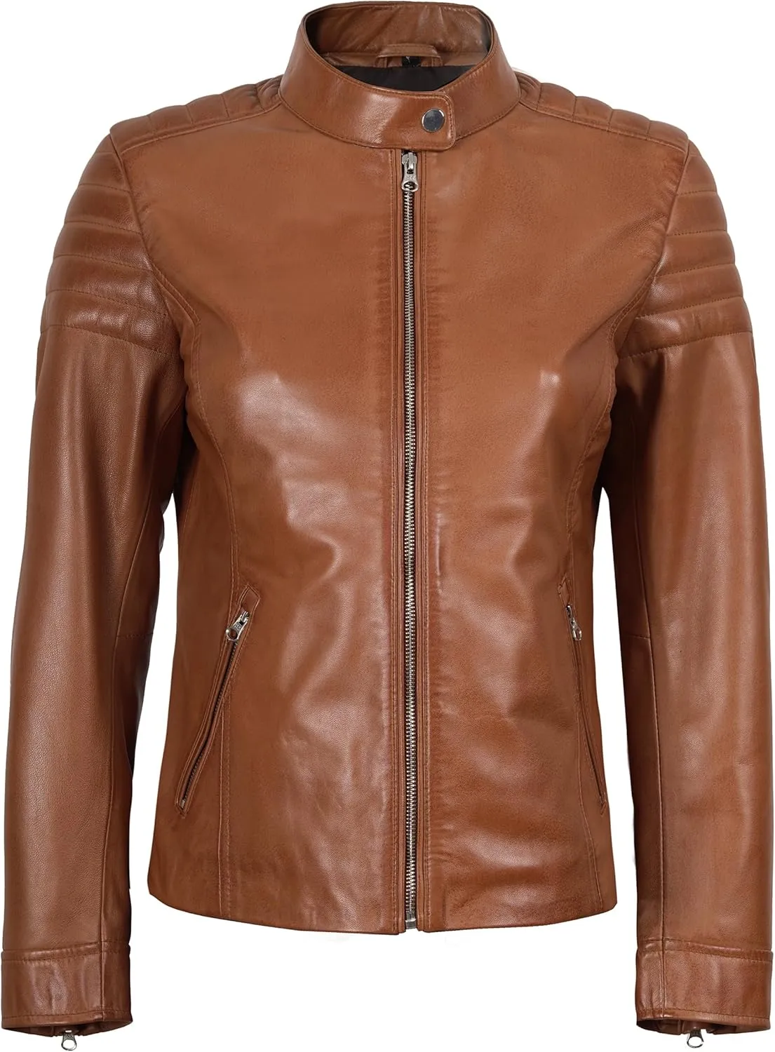 Blingsoul Cafe Racer Leather Jacket Womens - Real Lambskin Leather Jackets for Women