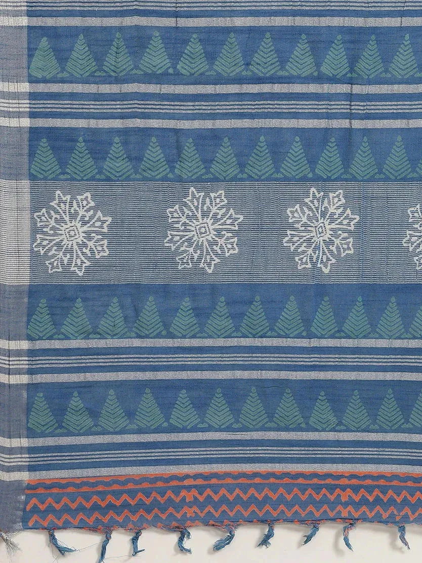 Blue Cotton Linen Saree