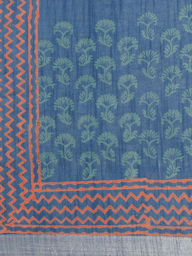 Blue Cotton Linen Saree