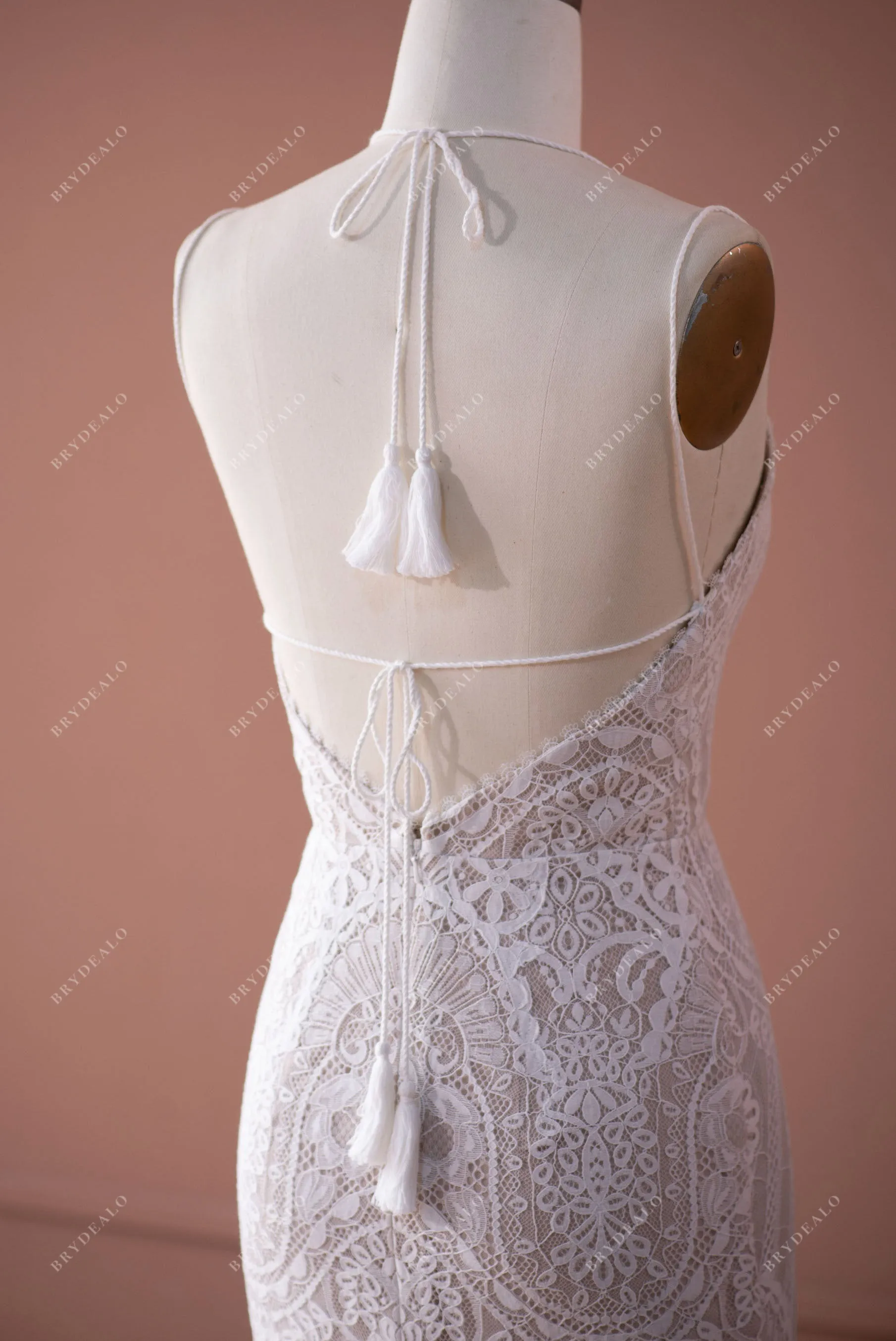 Boho Lace Halter Straps Slit Fit & Flare Wedding Dress