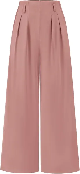 BTFBM Women's Elegant Flowy Dress Pants Front Pleated High Waisted Casual Wide Leg Loose Palazzo Trousers with Pockets