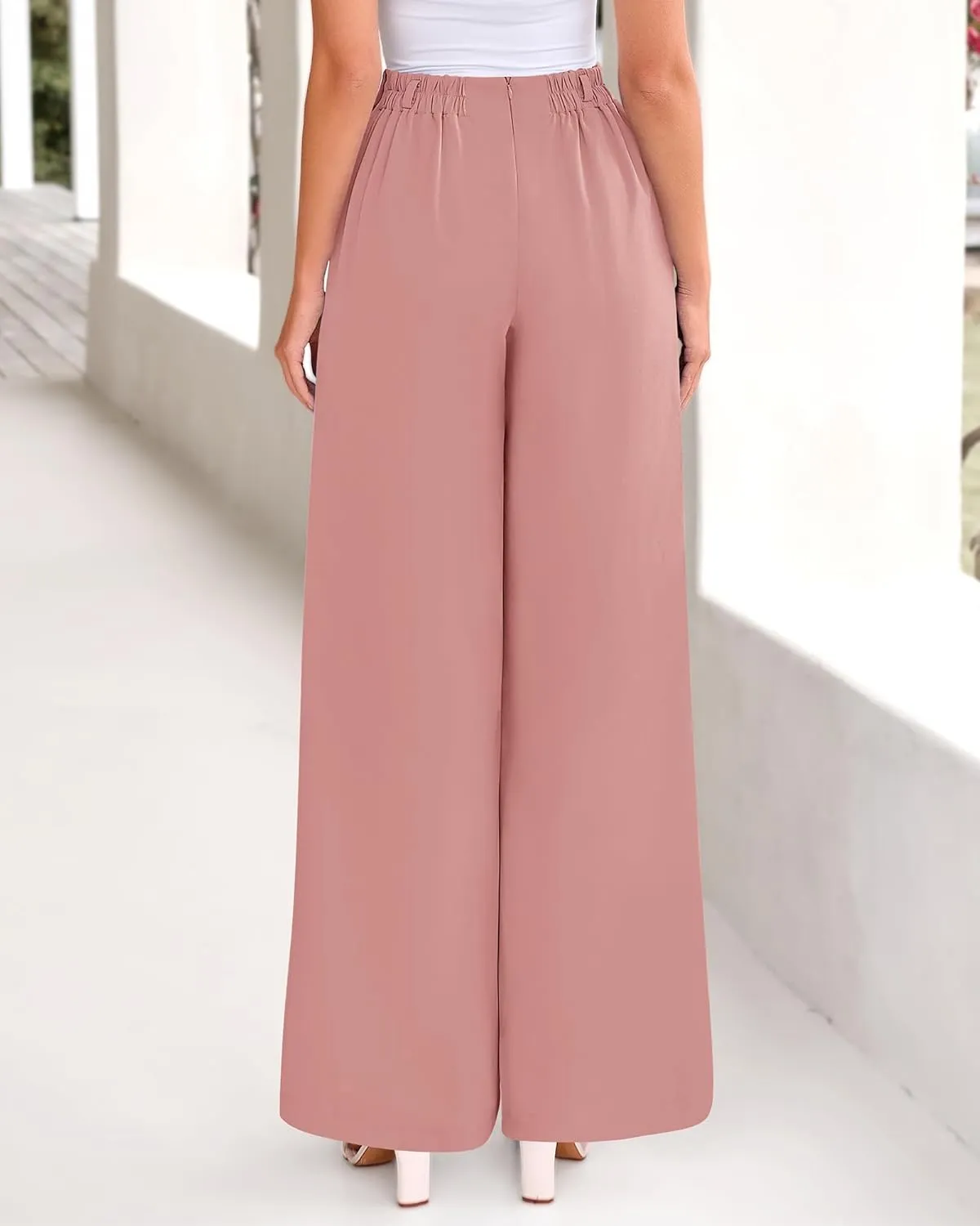 BTFBM Women's Elegant Flowy Dress Pants Front Pleated High Waisted Casual Wide Leg Loose Palazzo Trousers with Pockets