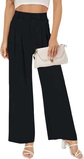Buauty Women Straight Wide Leg Dress Pants for Women High Waist Office Business Casual Trousers Pants with Pockets 2024 Khaki
