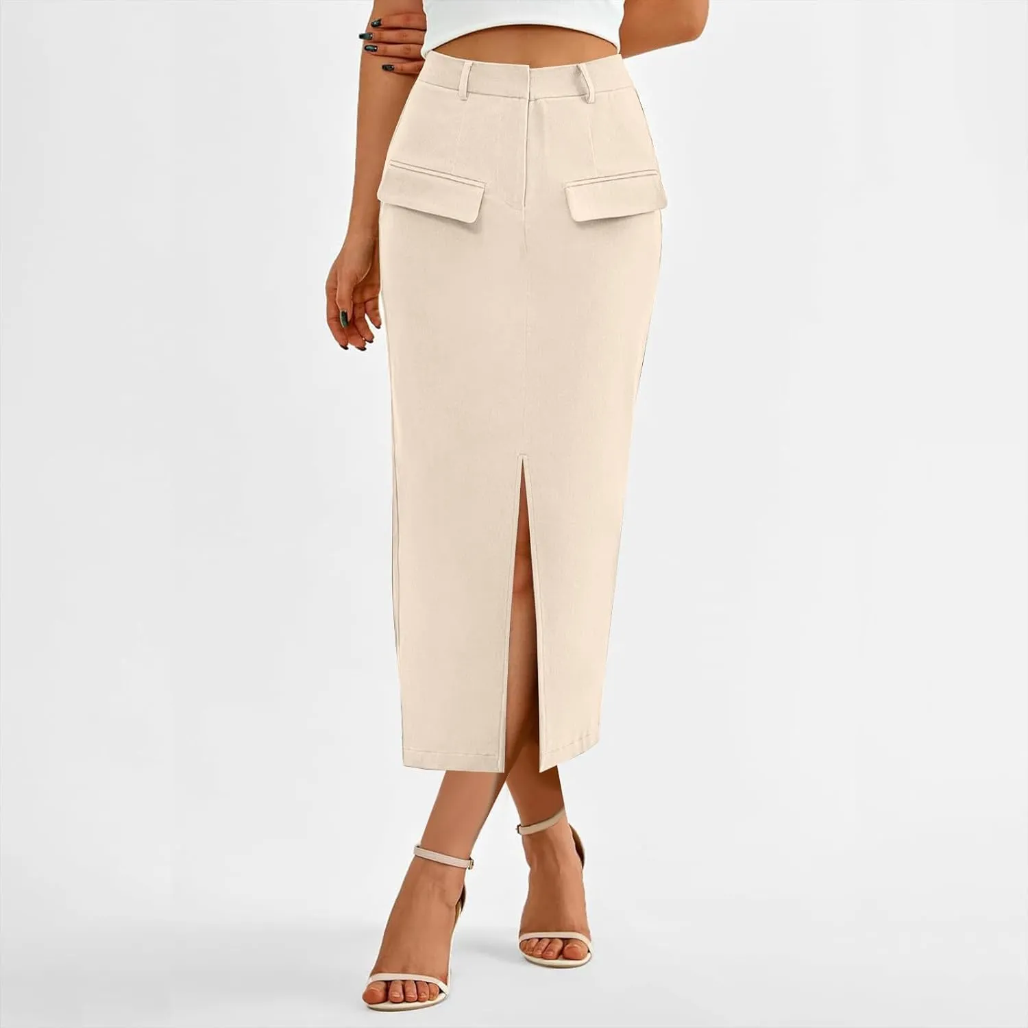 Cargo Skirts for Women High Waisted Midi Skirt Trendy Spring Summer Pencil Slit Dressy Casual Business Work Long Skirts
