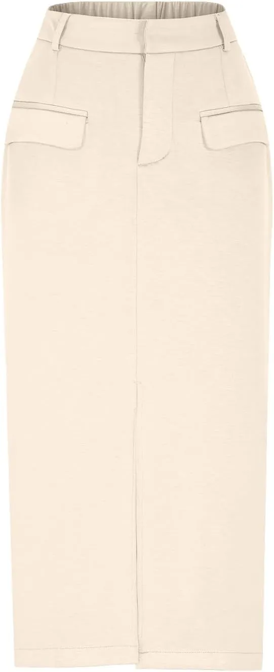 Cargo Skirts for Women High Waisted Midi Skirt Trendy Spring Summer Pencil Slit Dressy Casual Business Work Long Skirts