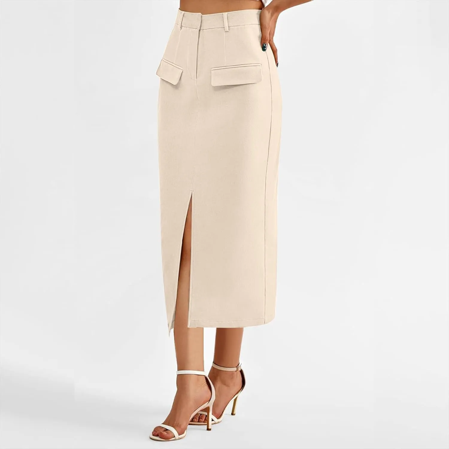 Cargo Skirts for Women High Waisted Midi Skirt Trendy Spring Summer Pencil Slit Dressy Casual Business Work Long Skirts