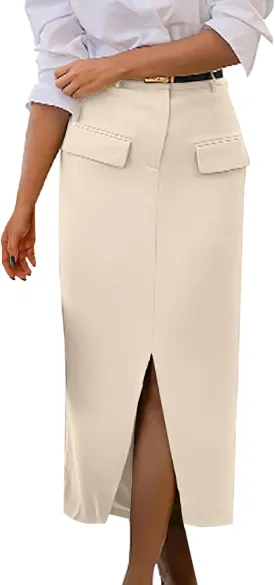 Cargo Skirts for Women High Waisted Midi Skirt Trendy Spring Summer Pencil Slit Dressy Casual Business Work Long Skirts