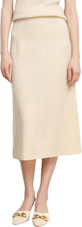chouyatou Women's Fall Elastic High Waist Midi Rib Knit Skirt Office Work Bodycon Sweater Pencil Skirt