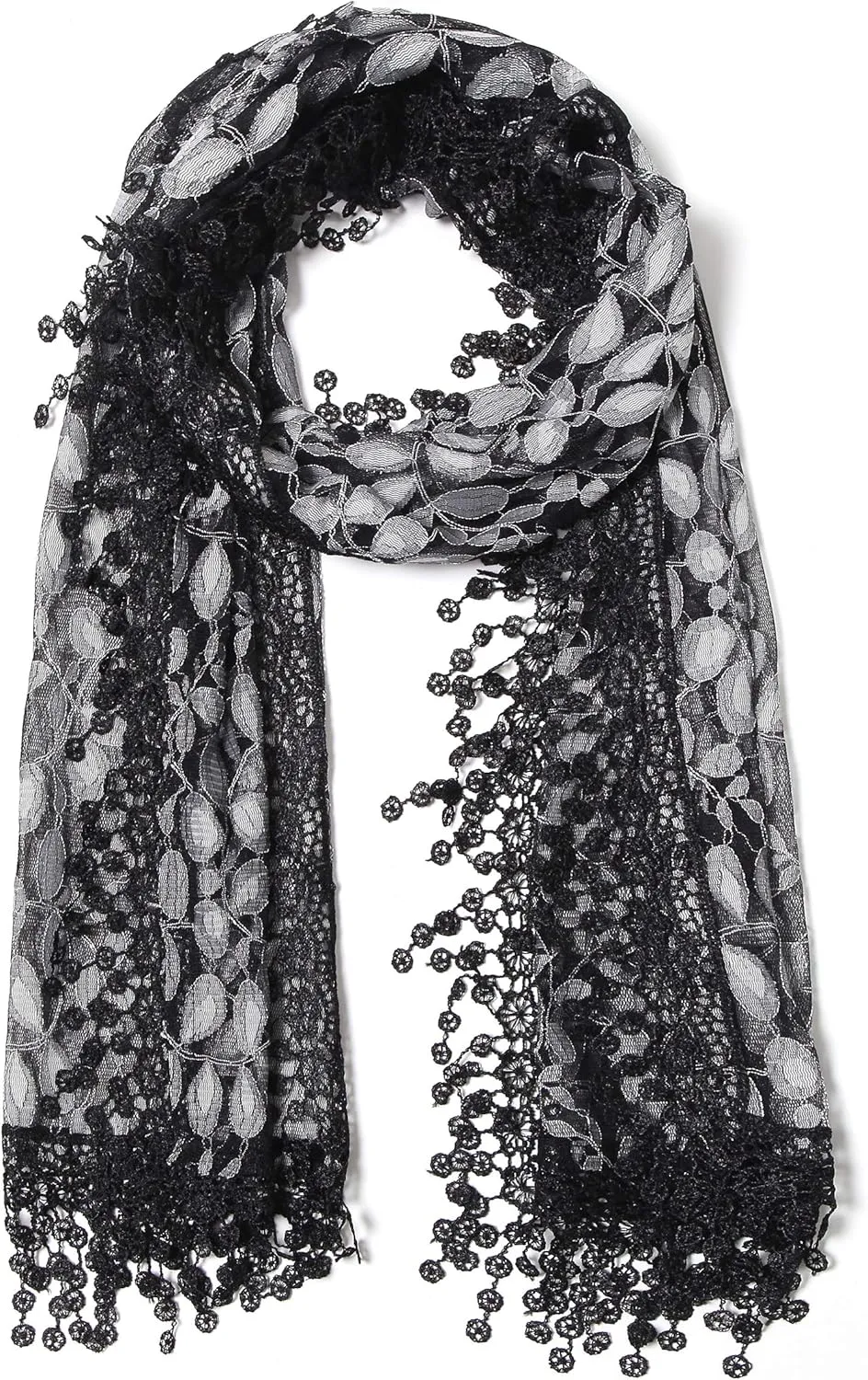 Cindy and Wendy Lightweight Soft Leaf Lace Fringes Scarf shawl for Women