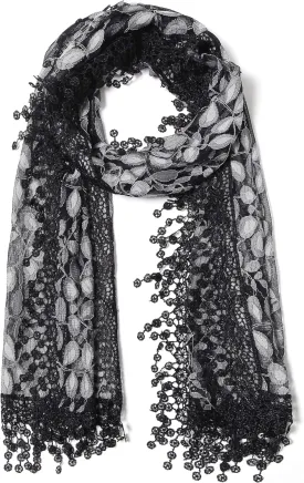 Cindy and Wendy Lightweight Soft Leaf Lace Fringes Scarf shawl for Women