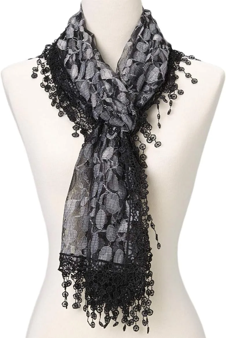 Cindy and Wendy Lightweight Soft Leaf Lace Fringes Scarf shawl for Women