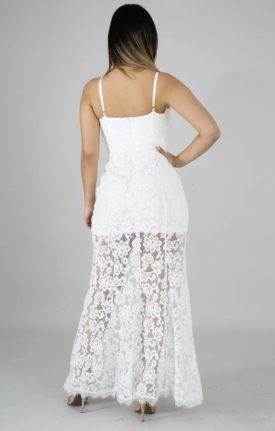 Daisy White Long Lace Dress