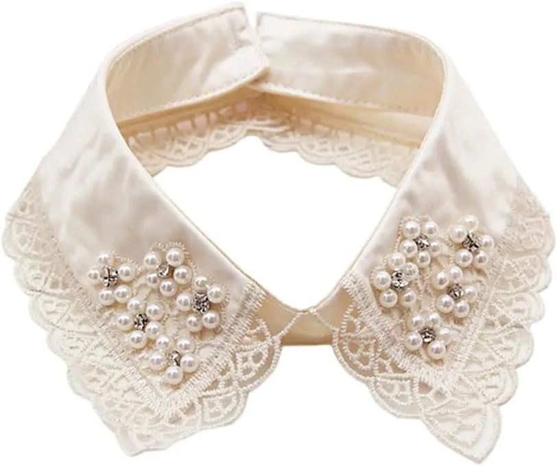 Detachable Blouse False Collar Lace Pearl Flower Fake Collar Choker Peter Pan Necklace