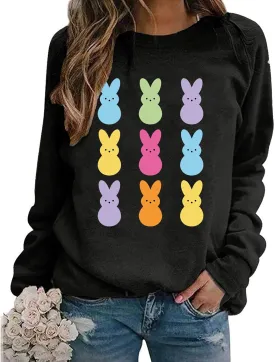 Easter Sweatshirts for Women Easter Sweaters Bunny Rabbit Graphic Shirt Cute Bunny Long Sleeve Pullover Tops