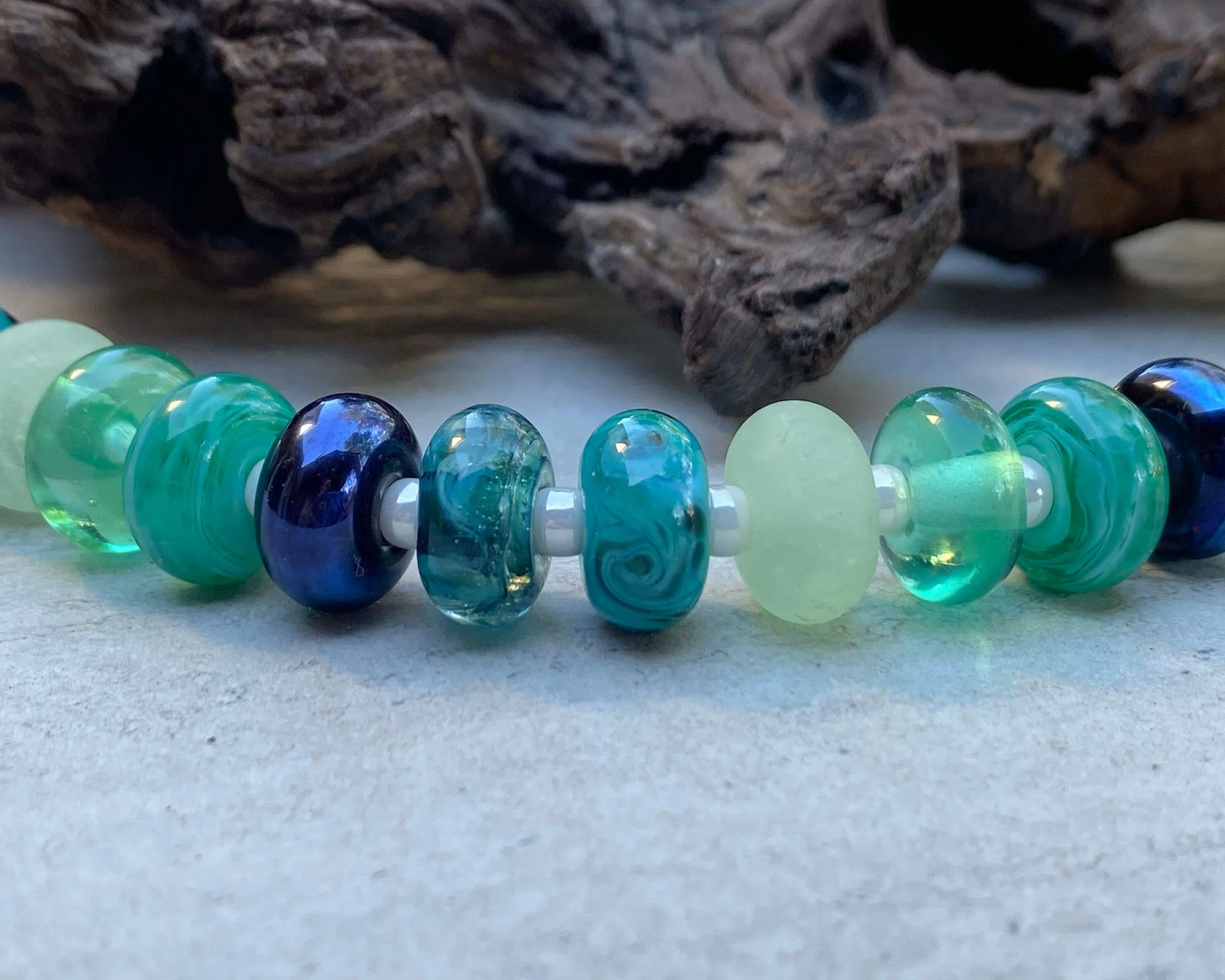 Elegant Teal Green Swirls Lampwork Beads Set SRA