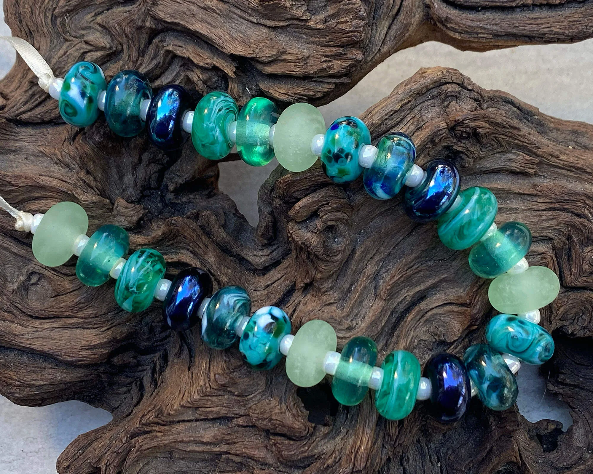 Elegant Teal Green Swirls Lampwork Beads Set SRA