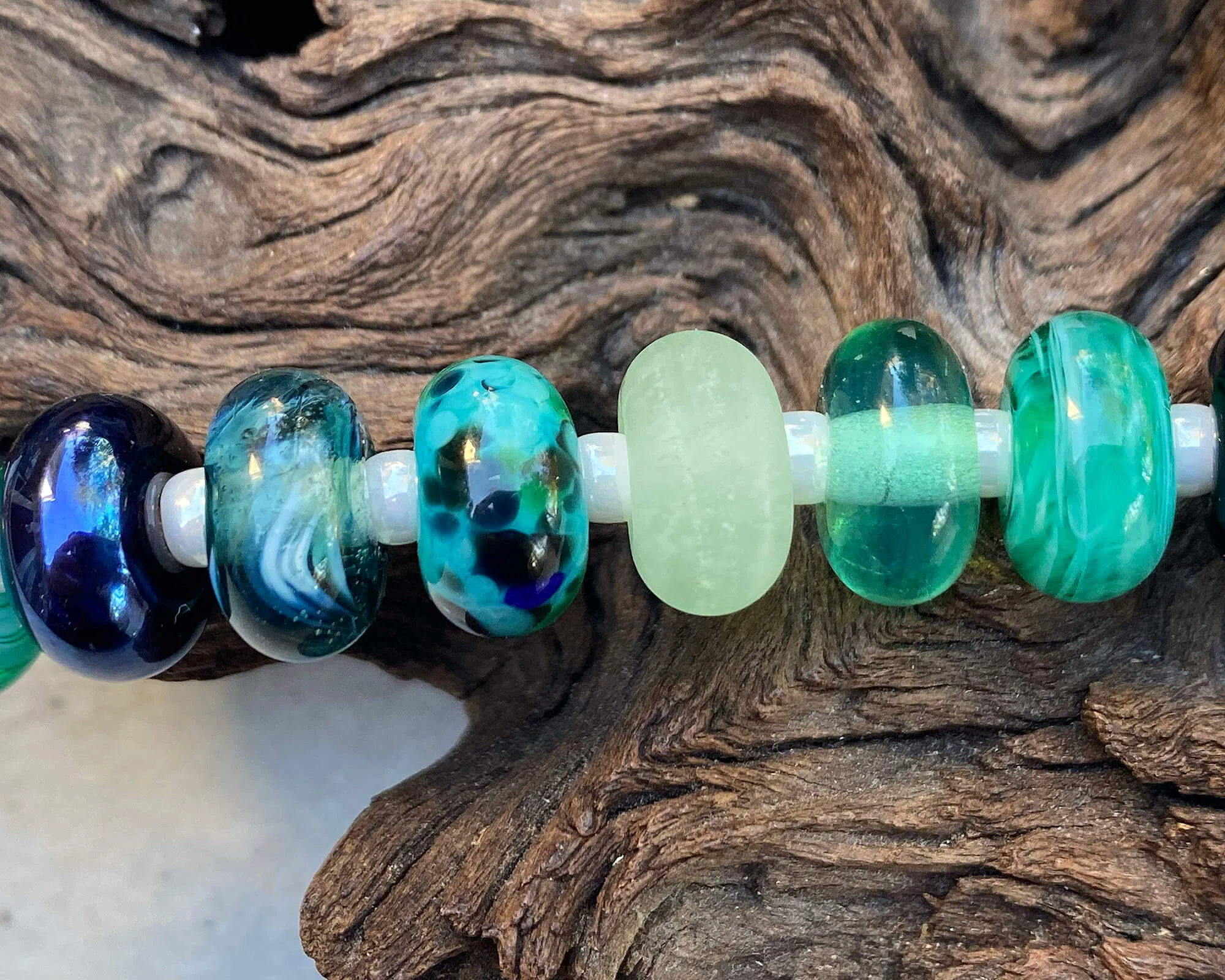 Elegant Teal Green Swirls Lampwork Beads Set SRA