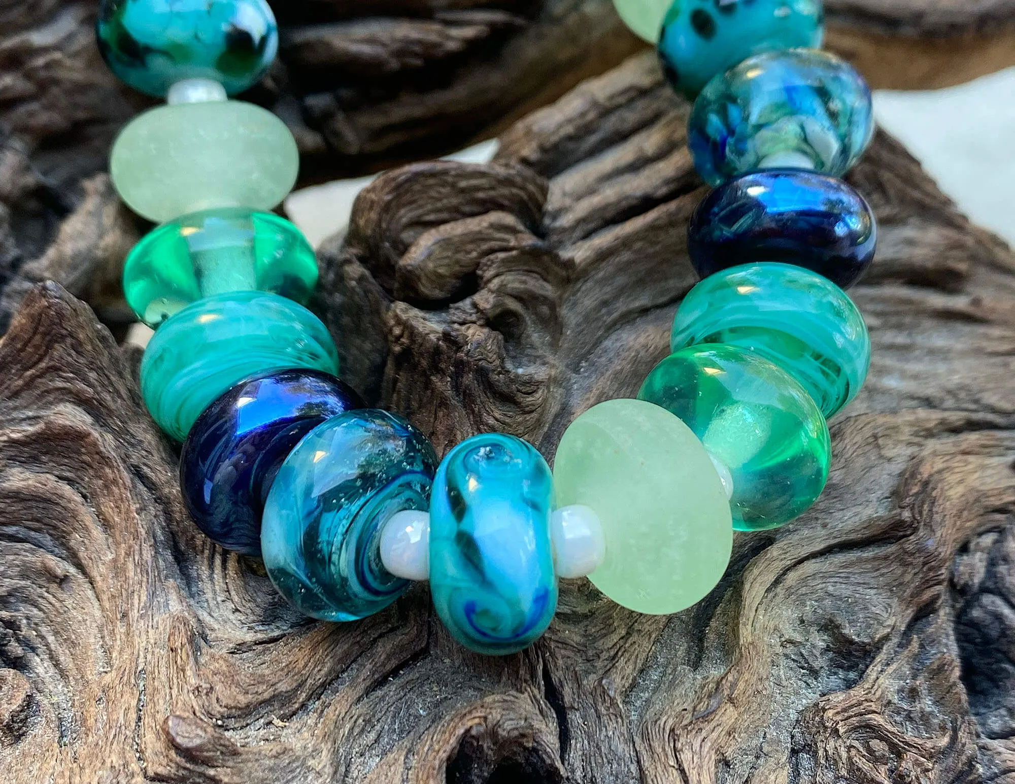 Elegant Teal Green Swirls Lampwork Beads Set SRA
